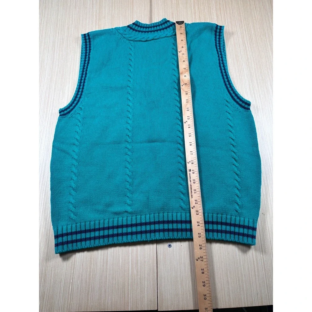 The Disney Store Golf Sweater Vest Adult Large Teal Blue Cable Knit Cotton Patch - Picture 6 of 7